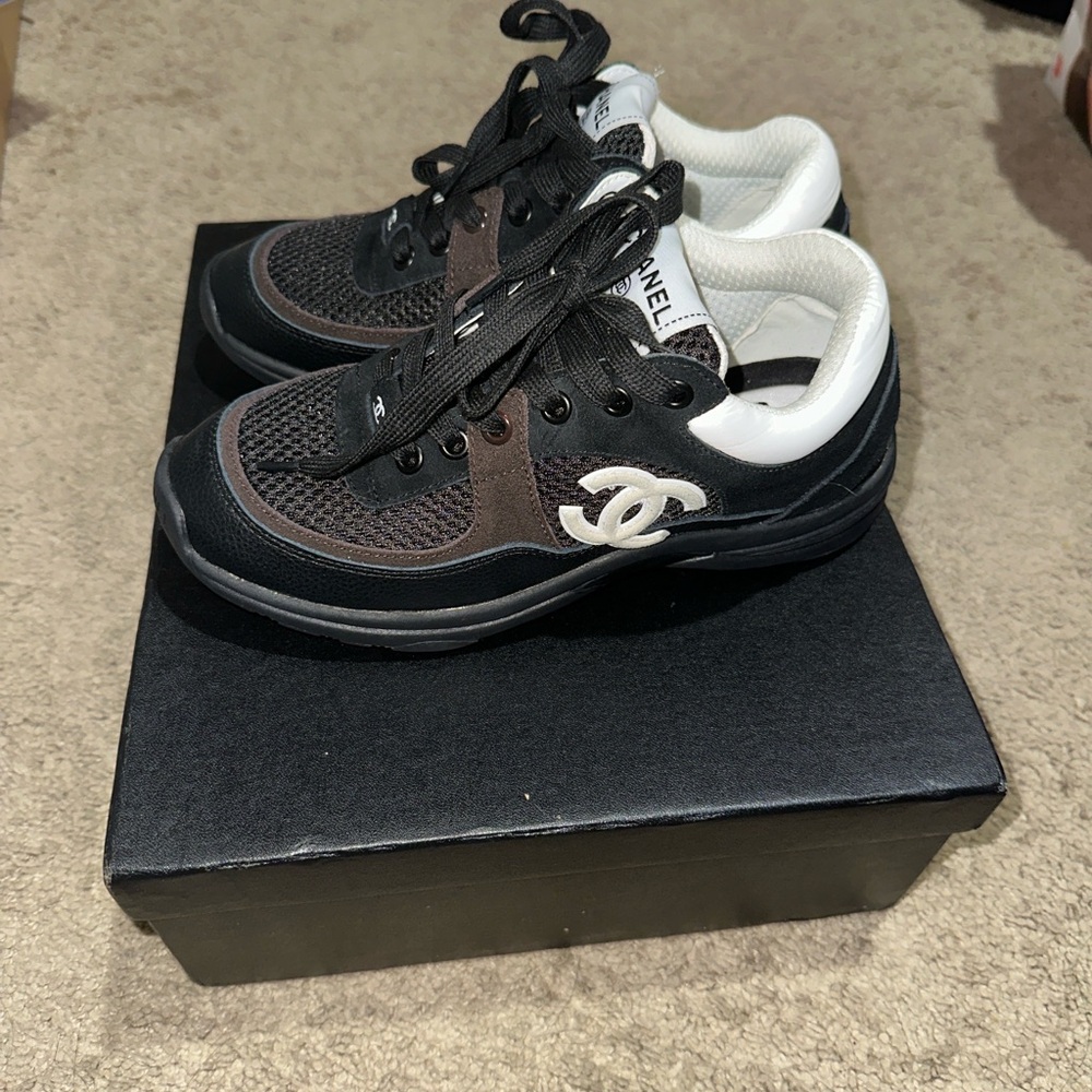 CHANEL Black and White Athletic Shoes